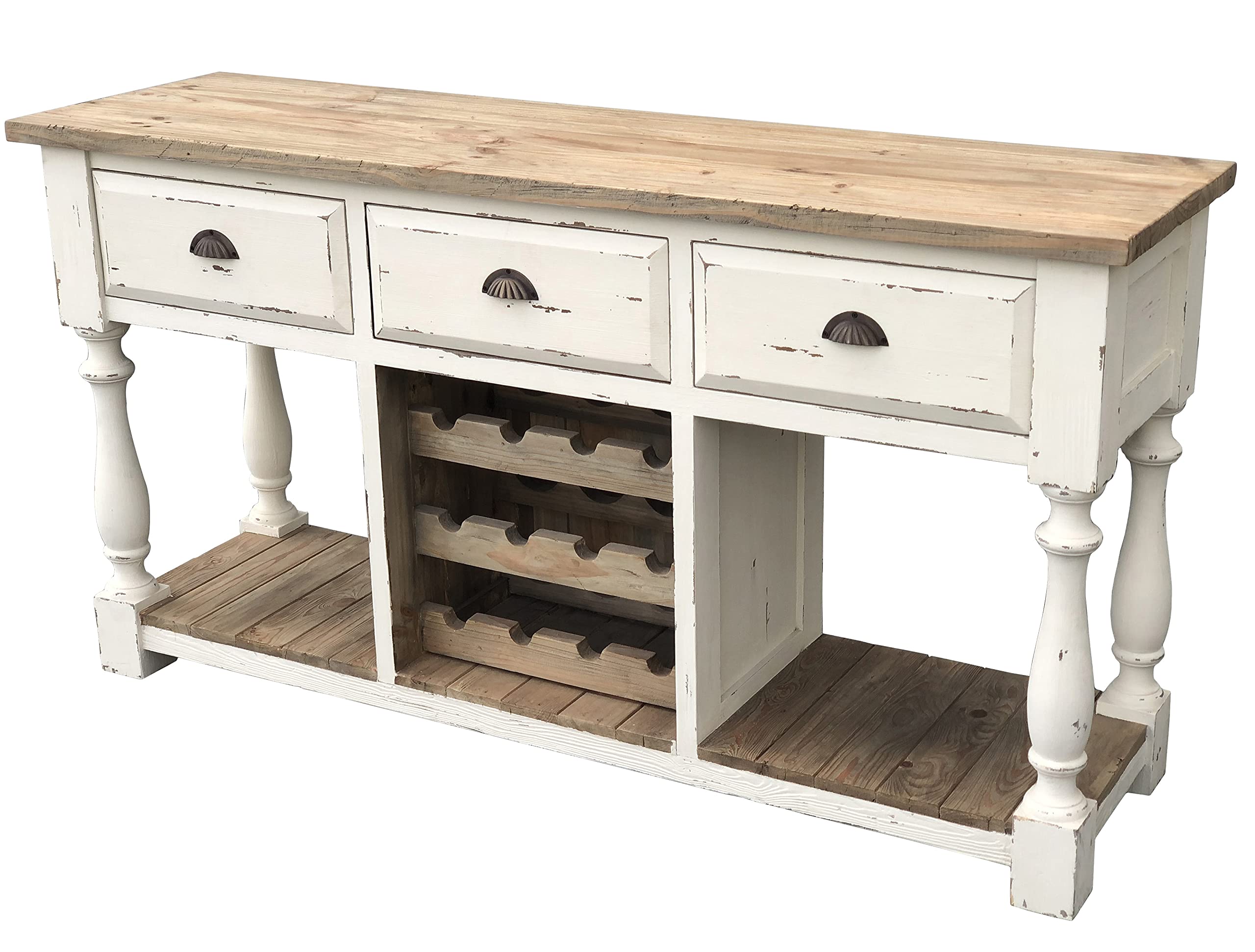 AFD Home Farmhouse Console Wine Rack White Chalk Finish and Natural Top
